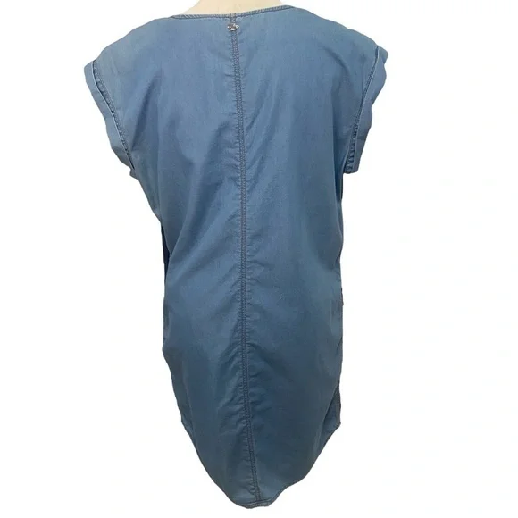 Melissa McCarthy Seven7 Colorblock Chambray Denim Shift Pocket Blue Dress Size S - Picture 8 of 8